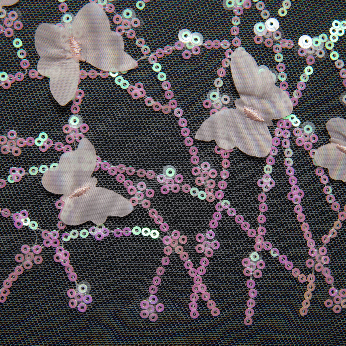 1 Yard Tulle Lace Fabric Embroidered with Applique and Beautiful 3D Butterfly Design, 52" Wide