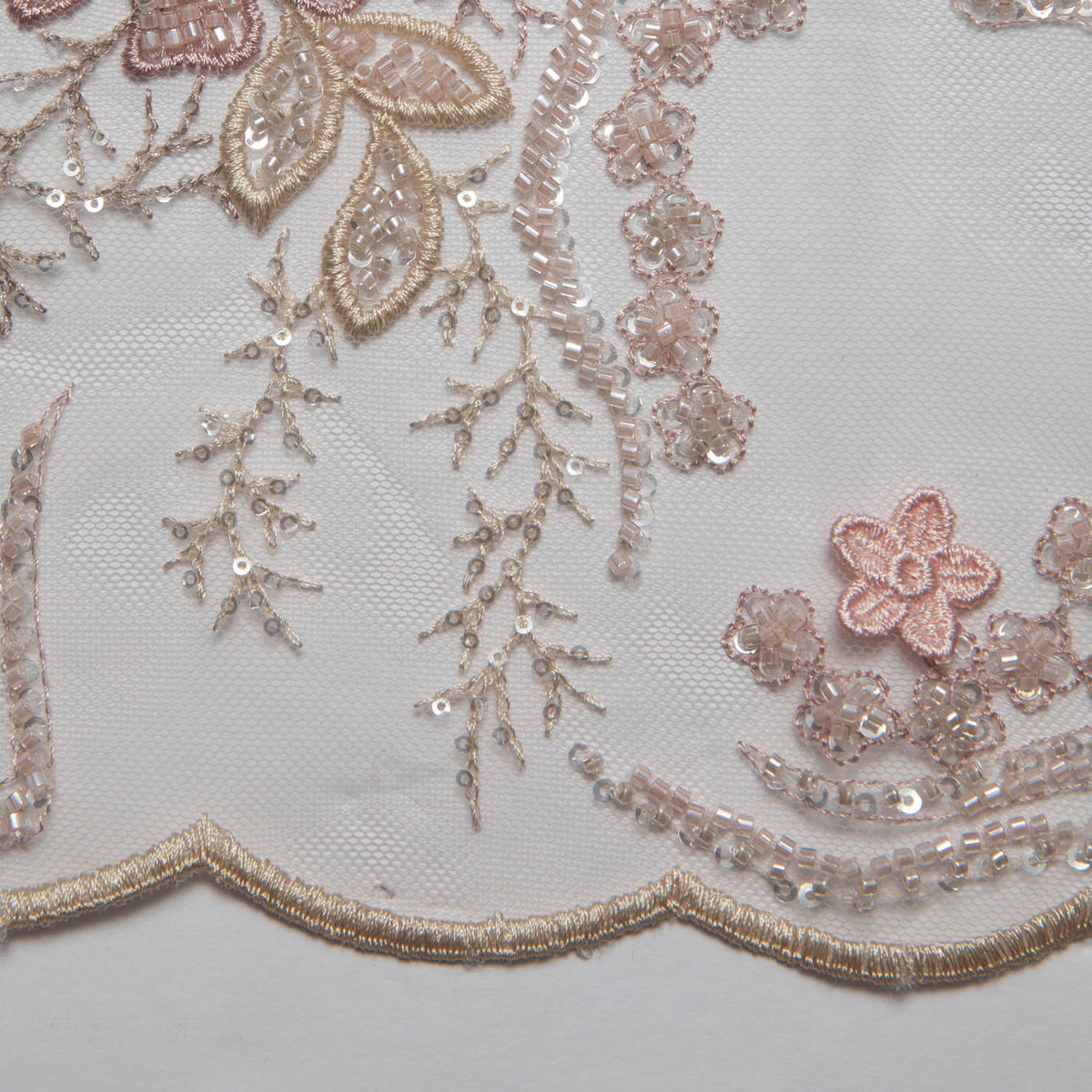 1 Yard Embroidered Tulle Lace Fabric with Incredible Floral Design, 52" Wide