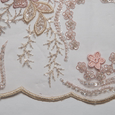 1 Yard Embroidered Tulle Lace Fabric with Incredible Floral Design, 52" Wide