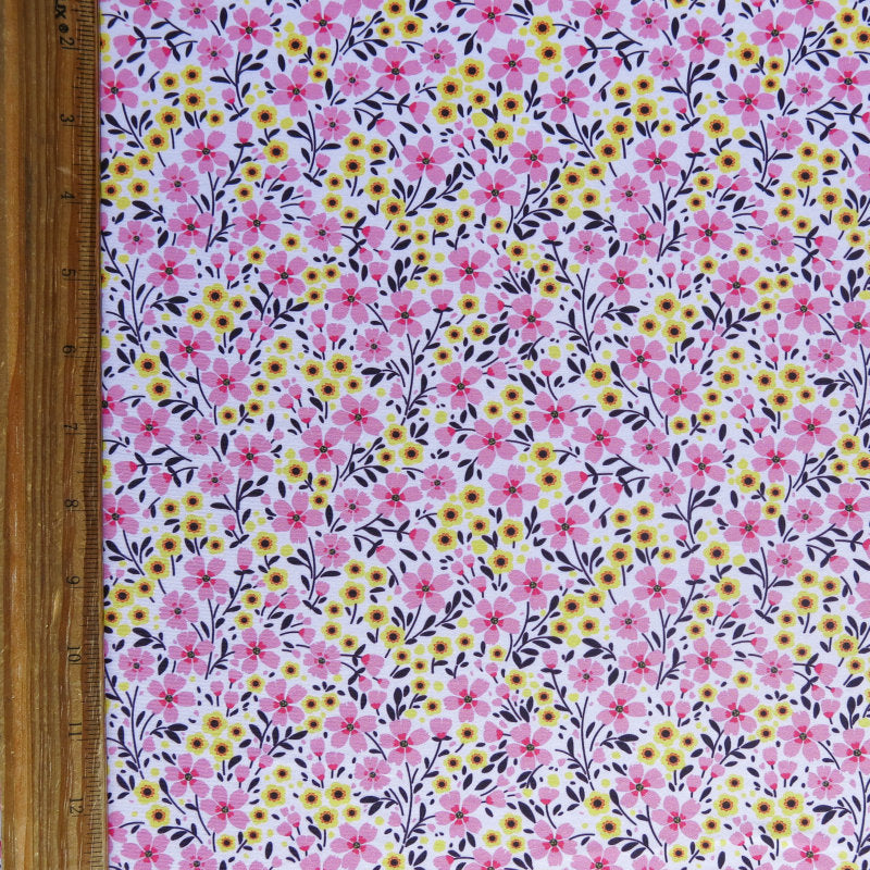 Swim Knit Polyester Spandex Pink Lemonade Floral 4-Way Stretch UPF 40+