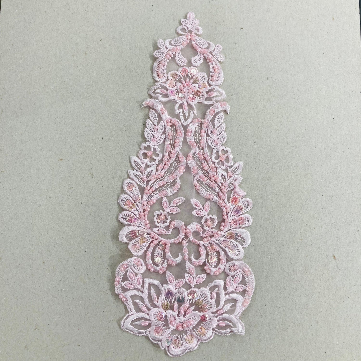 Beaded Lace Medallion Applique for Bridal Veils and Wedding Gowns 14" x 5.5"