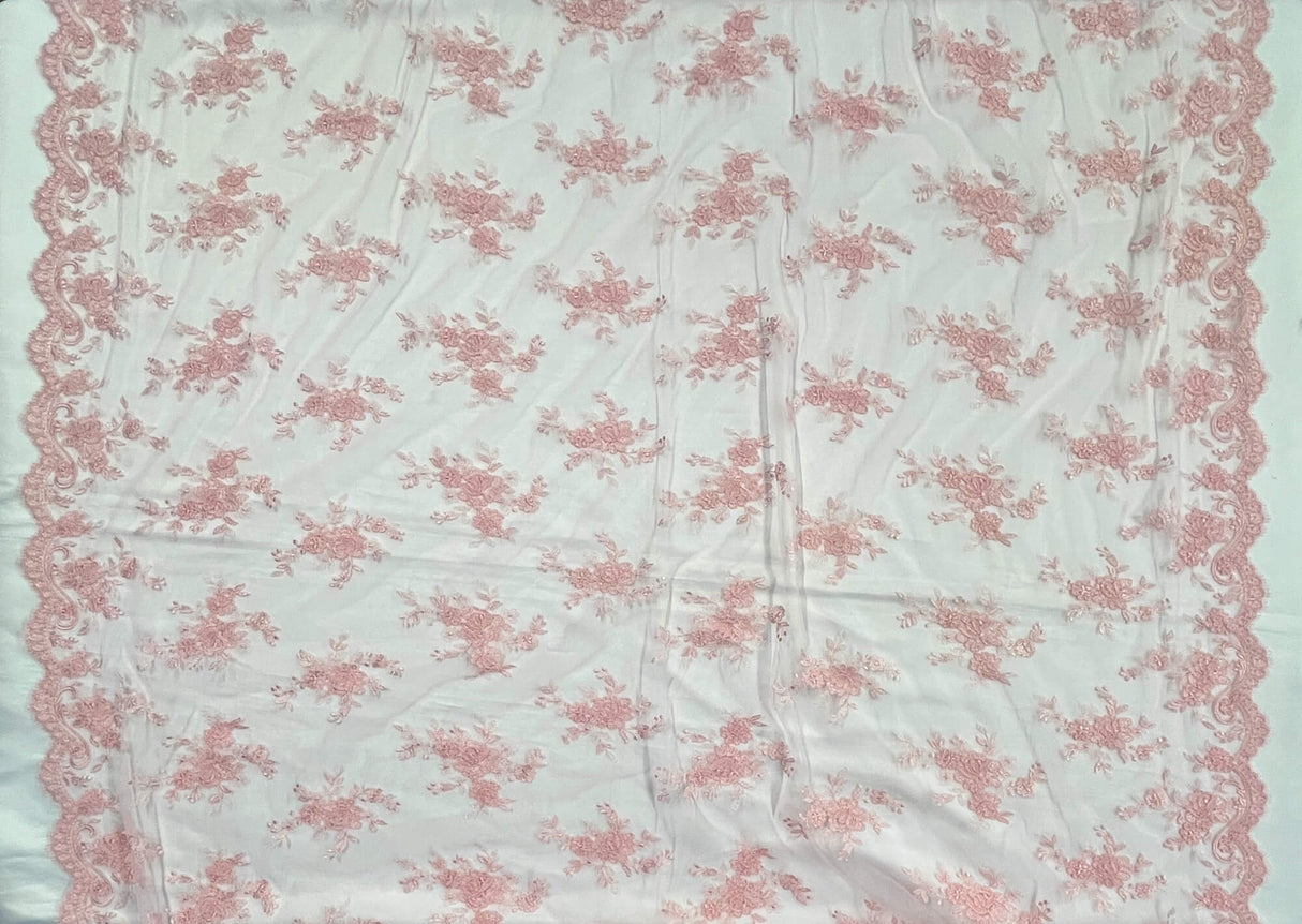 Corded Bridal Lace Fabric on Polyester Net Mesh