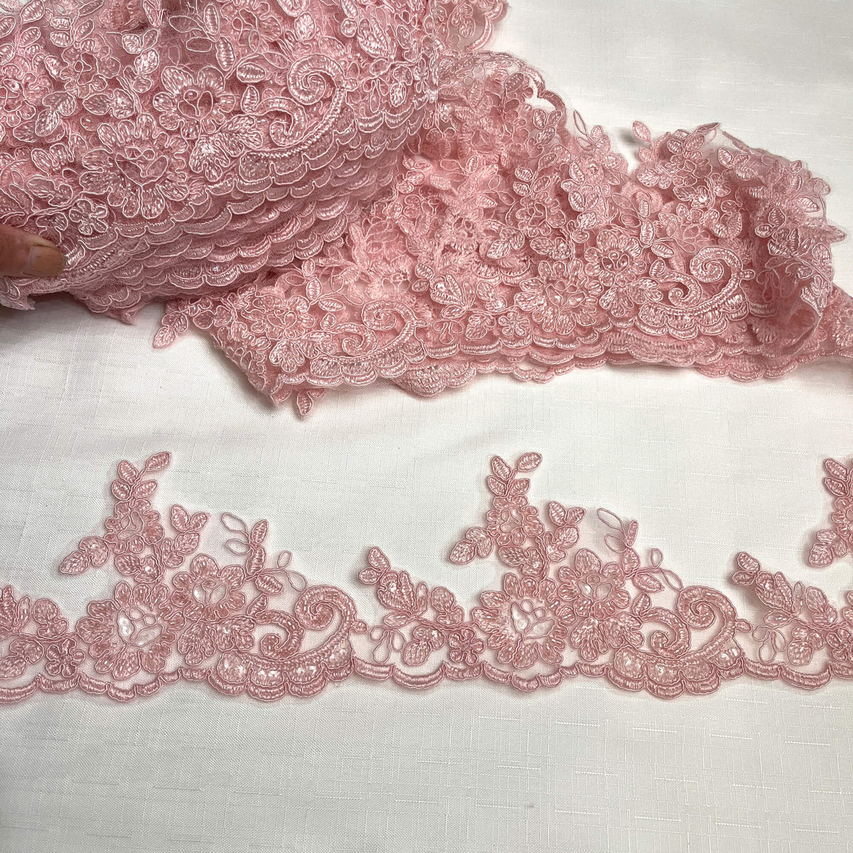 Beaded Corded Lace Trim on Polyester Net Mesh