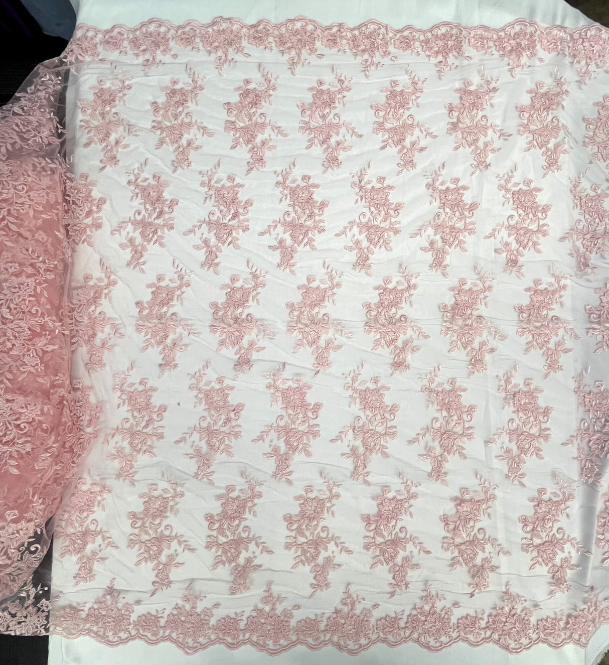 Corded Floral Lace Fabric Ivory