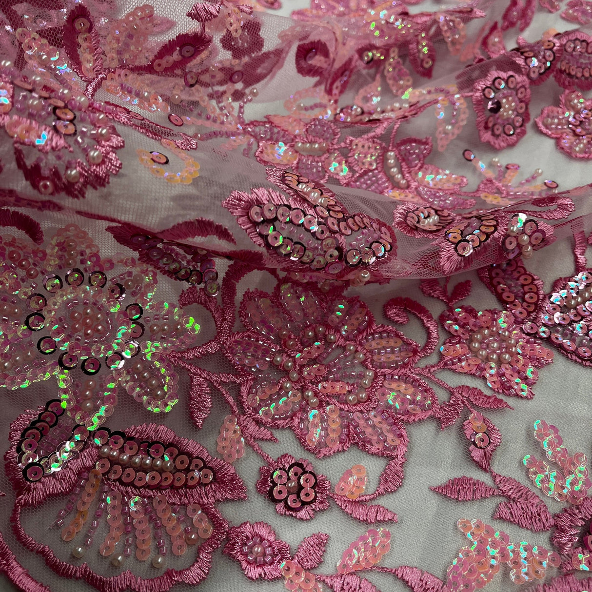 Beaded Sequined Floral Lace Fabric