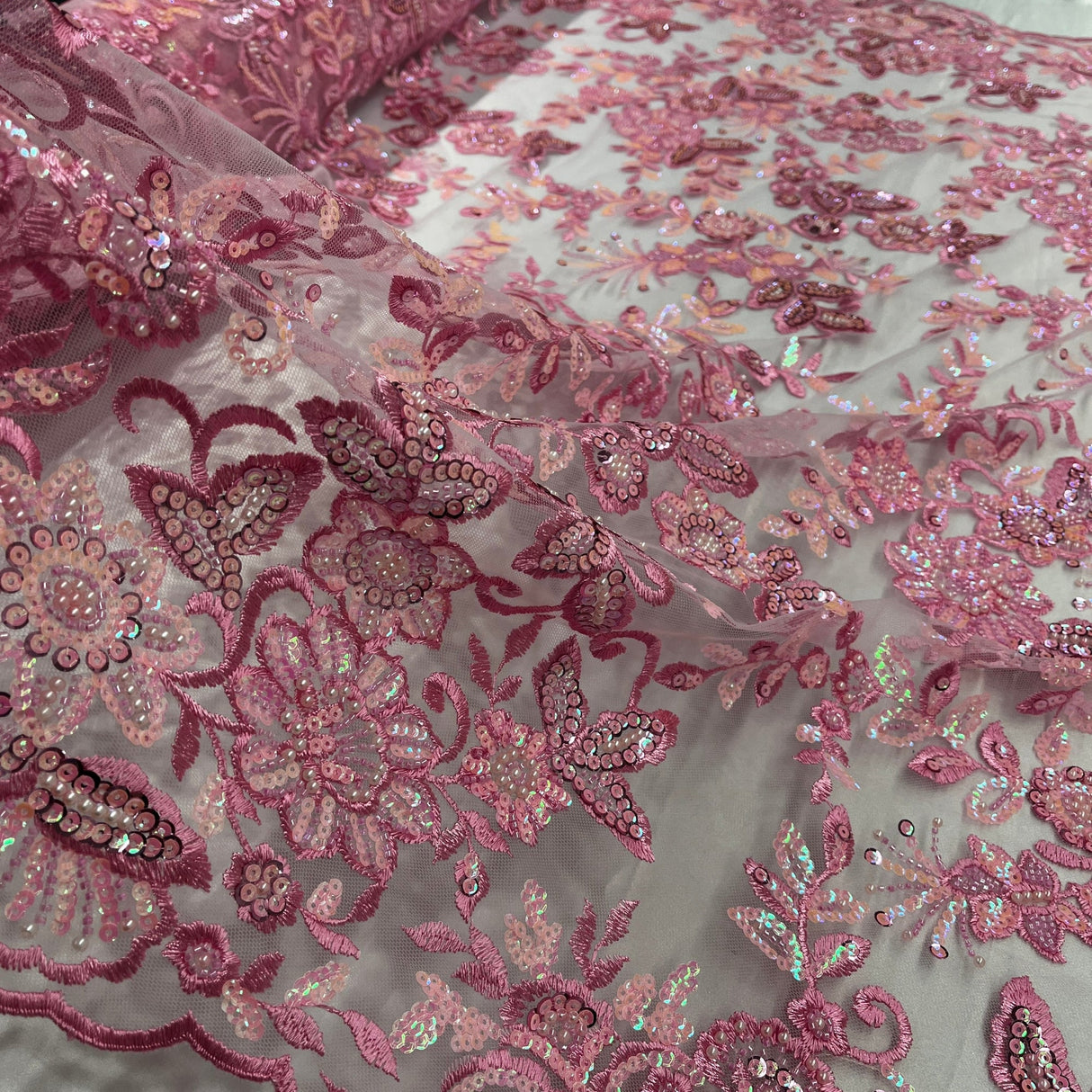 Beaded Sequined Floral Lace Fabric
