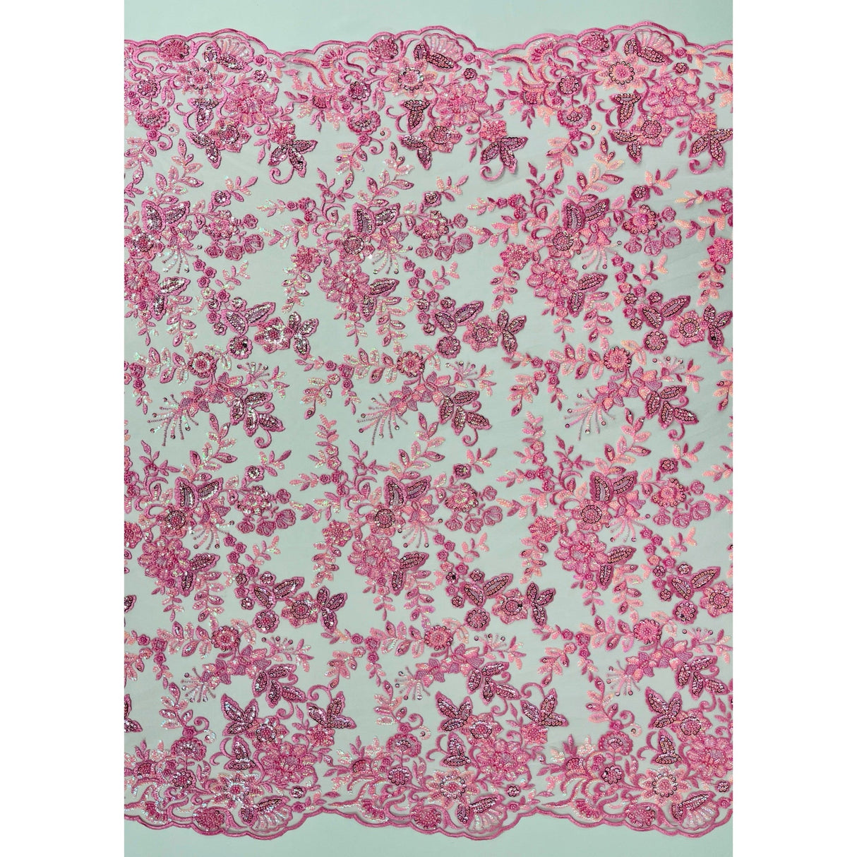 Beaded Sequined Floral Lace Fabric