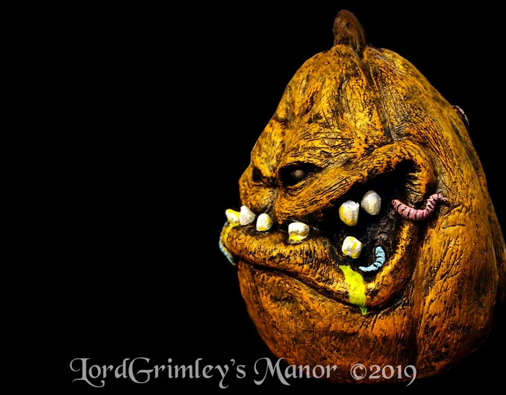 Worm Rotted Zombie Pumpkin - Hand Made Resin Prop