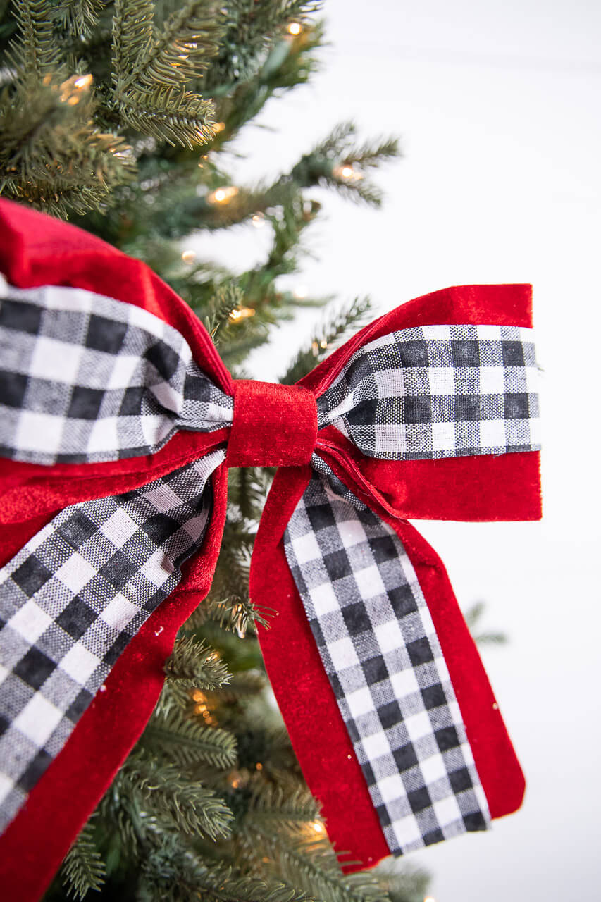 8” Black and White Plaid on Red Bow