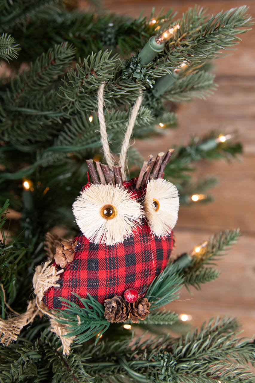 4” Holiday Plaid Owl Ornaments - Set of 3