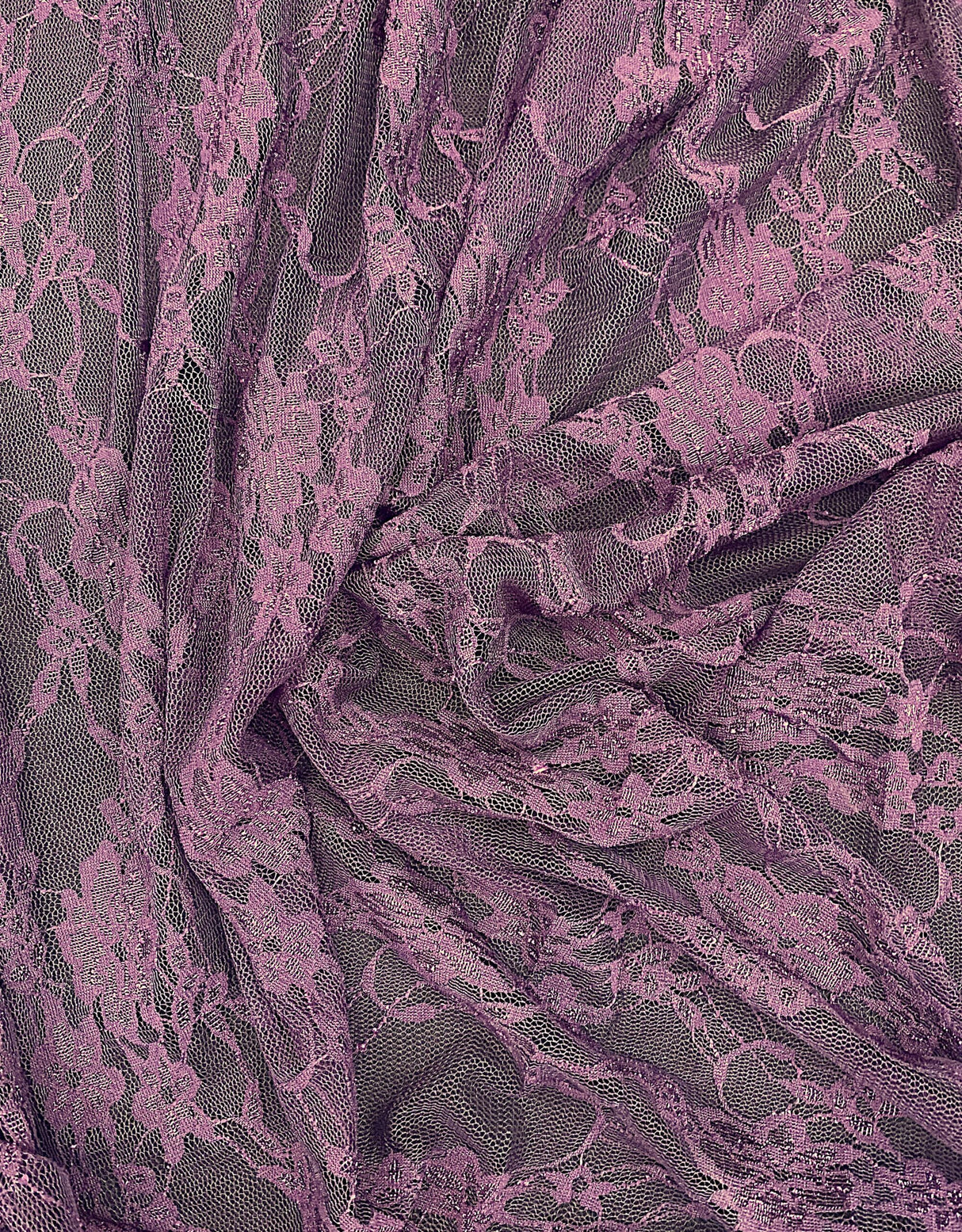 Plum Stretch Lace Nylon Spandex Fabric - Shimmery Floral Lace, 58/60" Width (1 Yard)