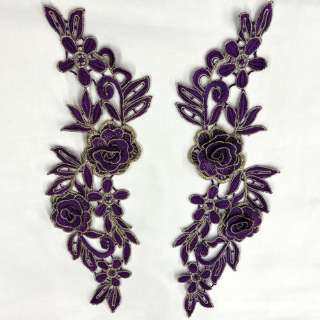 1 Pair 14" x 5" 3D Floral Lace Applique Embroidered on 100% Polyester Net Mesh