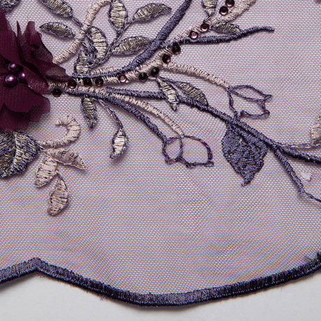 1 Yard Tulle Lace Fabric with Two Tone Embroidered Splendid 3D Floral Pattern, 52" Wide