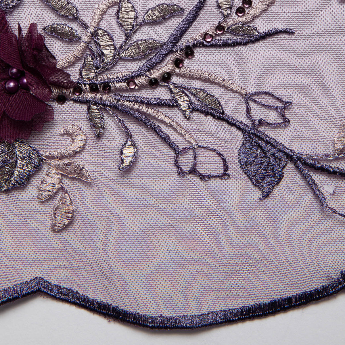 1 Yard Tulle Lace Fabric with Two Tone Embroidered Splendid 3D Floral Pattern, 52" Wide