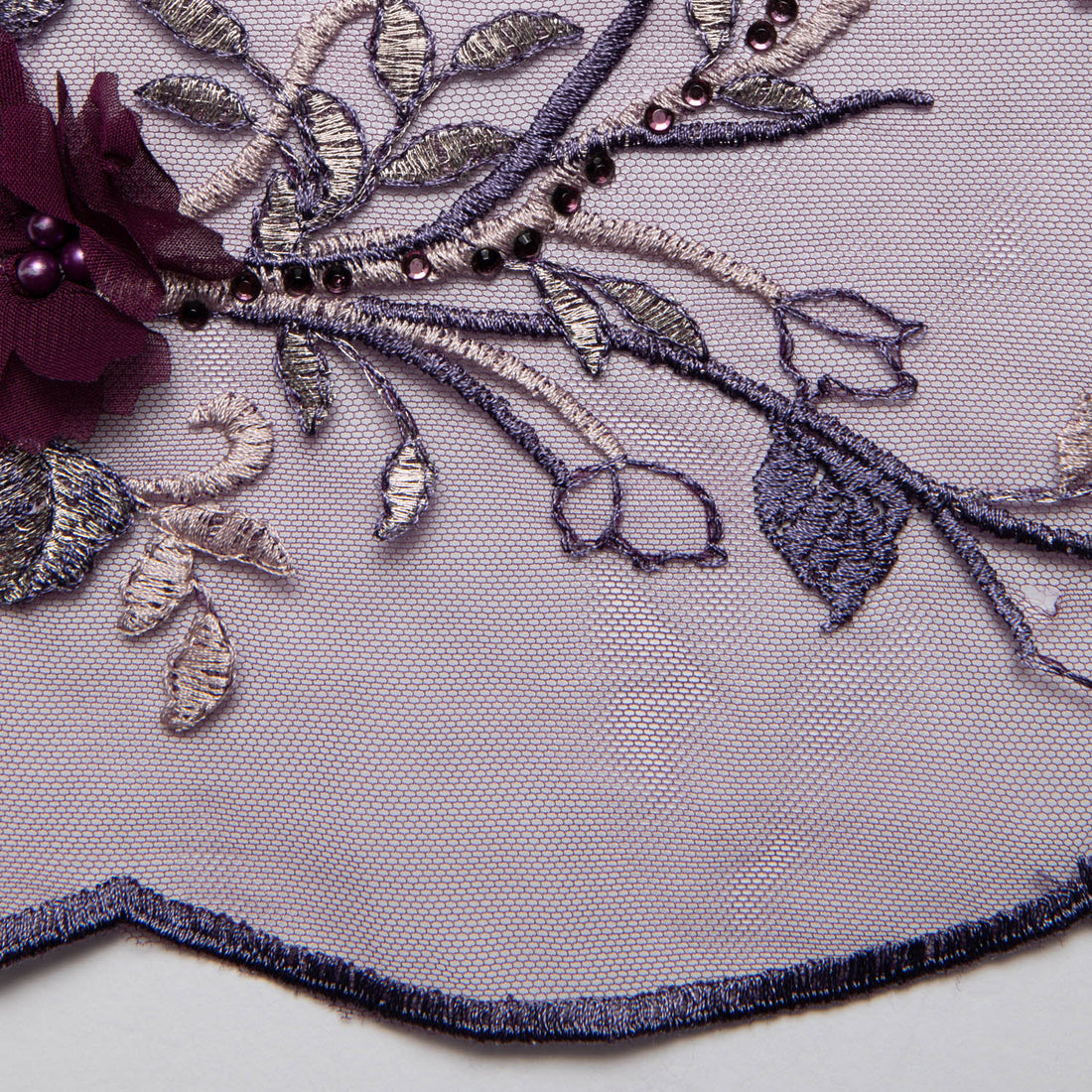 1 Yard Splendid 3D Floral Embroidered Tulle Lace Fabric in Two-Tone Design 52" Wide Premium Textile