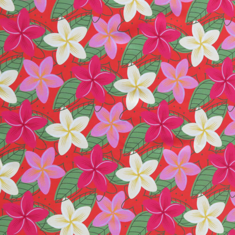 Swim Knit Nylon Spandex Plumeria Orange Floral