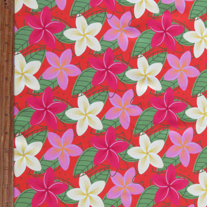 Swim Knit Nylon Spandex Plumeria Orange Floral