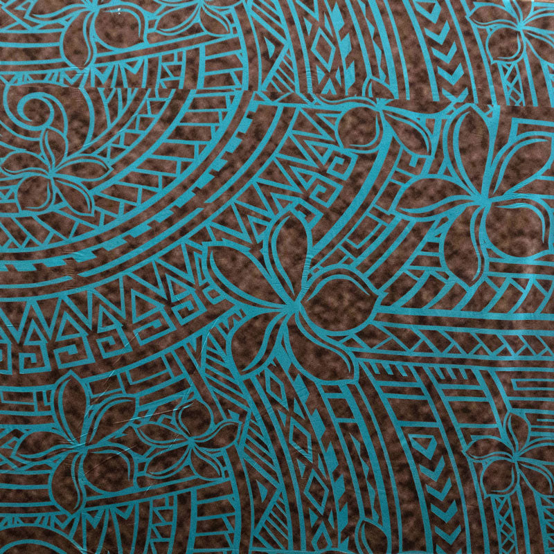 Plumeria Tribal Design Peachskin Fabric - Polynesian Hibiscus And Plumeria Floral Tribal Print, 44/45" Width (1 Yard)