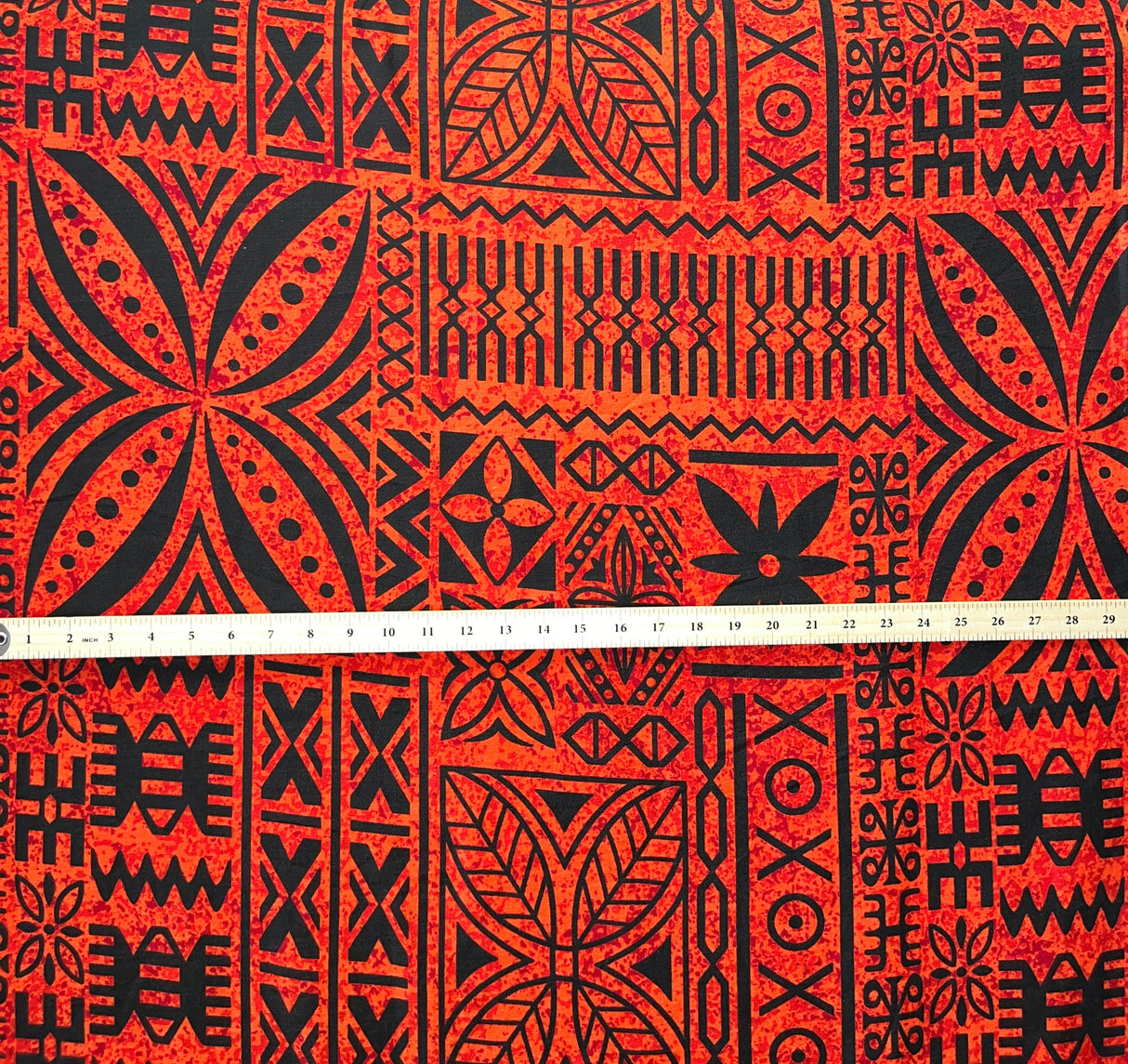 Polynesian Motif Cotton Barkcloth Fabric - Geometric Floral Polynesian Print, 45" Width (1 Yard)