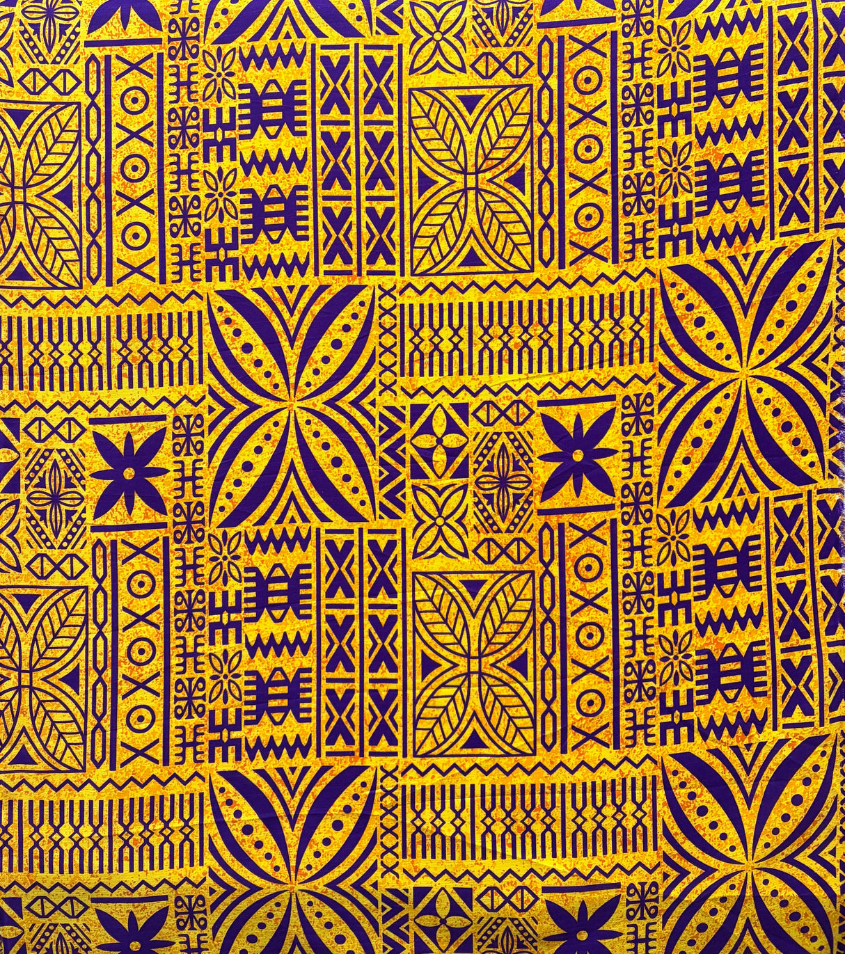 Polynesian Motif Cotton Barkcloth Fabric - Geometric Floral Polynesian Print, 45" Width (1 Yard)