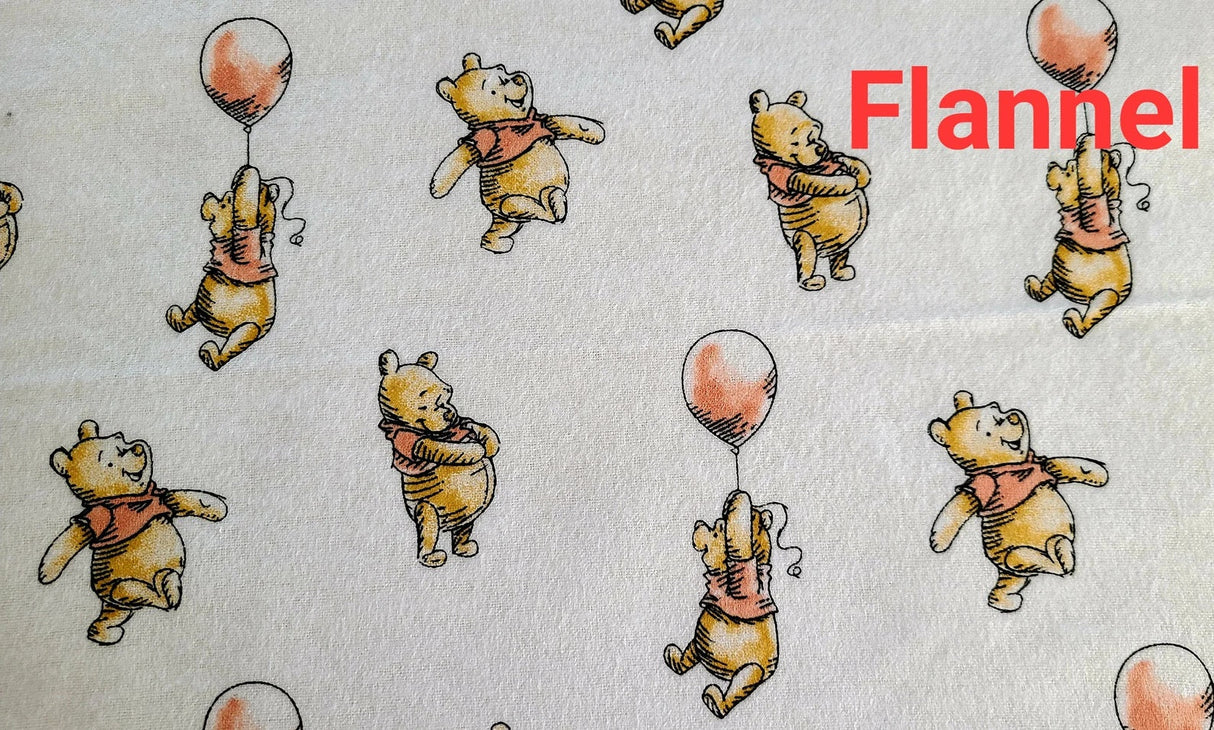 Flannel Fabric Disney Winnie the Pooh Balloon on White