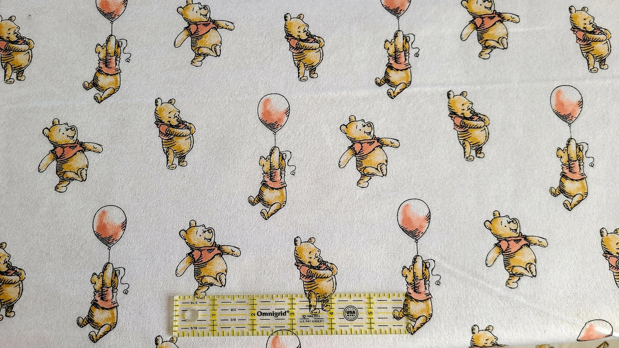 Flannel Fabric Disney Winnie the Pooh Balloon on White