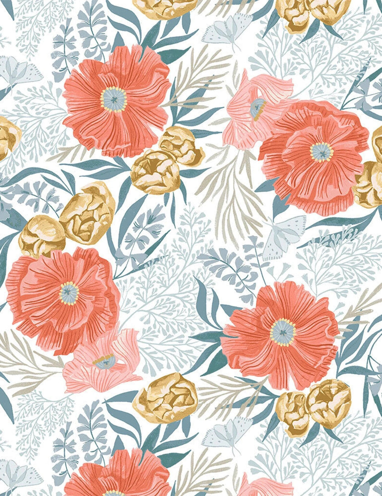 Quilting Cotton Poppy Prairie Dear Stella Floral By the Yard