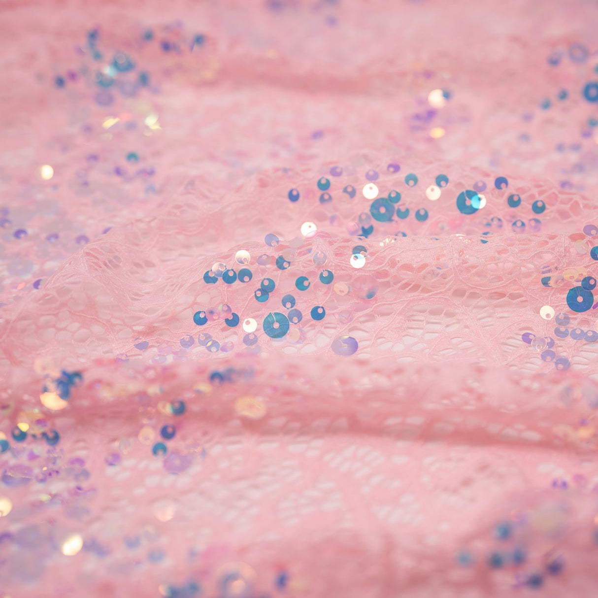 Precious Stretch Lace Sequin Nylon Spandex Fabric - Lilac/Iridescent, Light Blue/Iridescent, Petal Pink/Iridescent, Soft Grey/Iridescent, 58/60" Width (1 Yard)