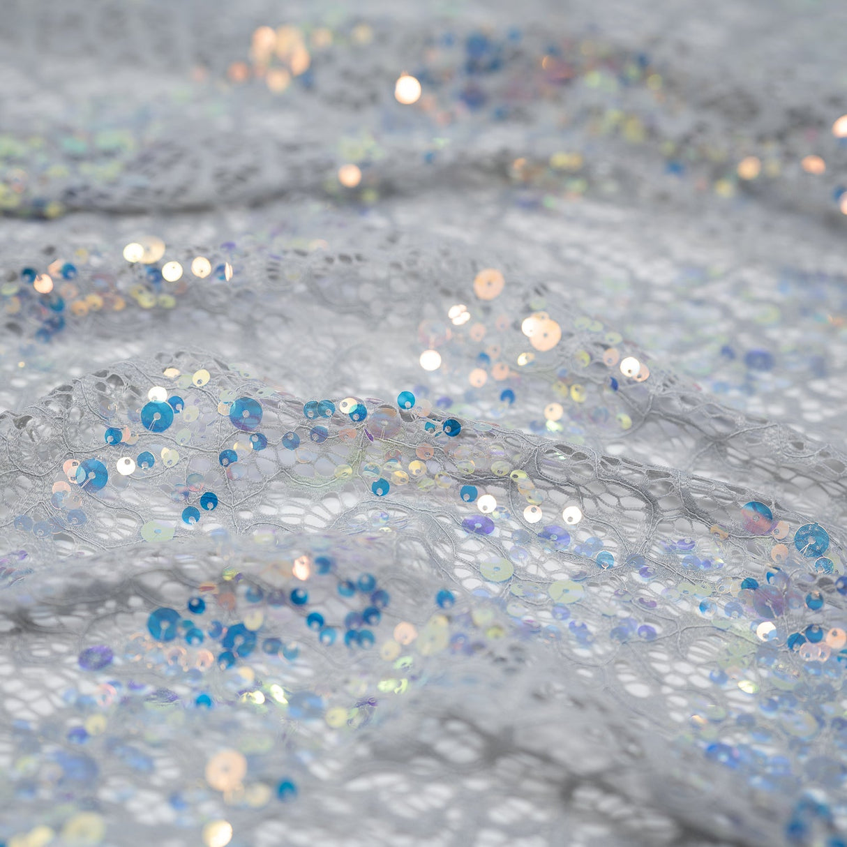 Precious Stretch Lace Sequin Nylon Spandex Fabric - Iridescent Sequin Lace, 58/60" Width (1 Yard)