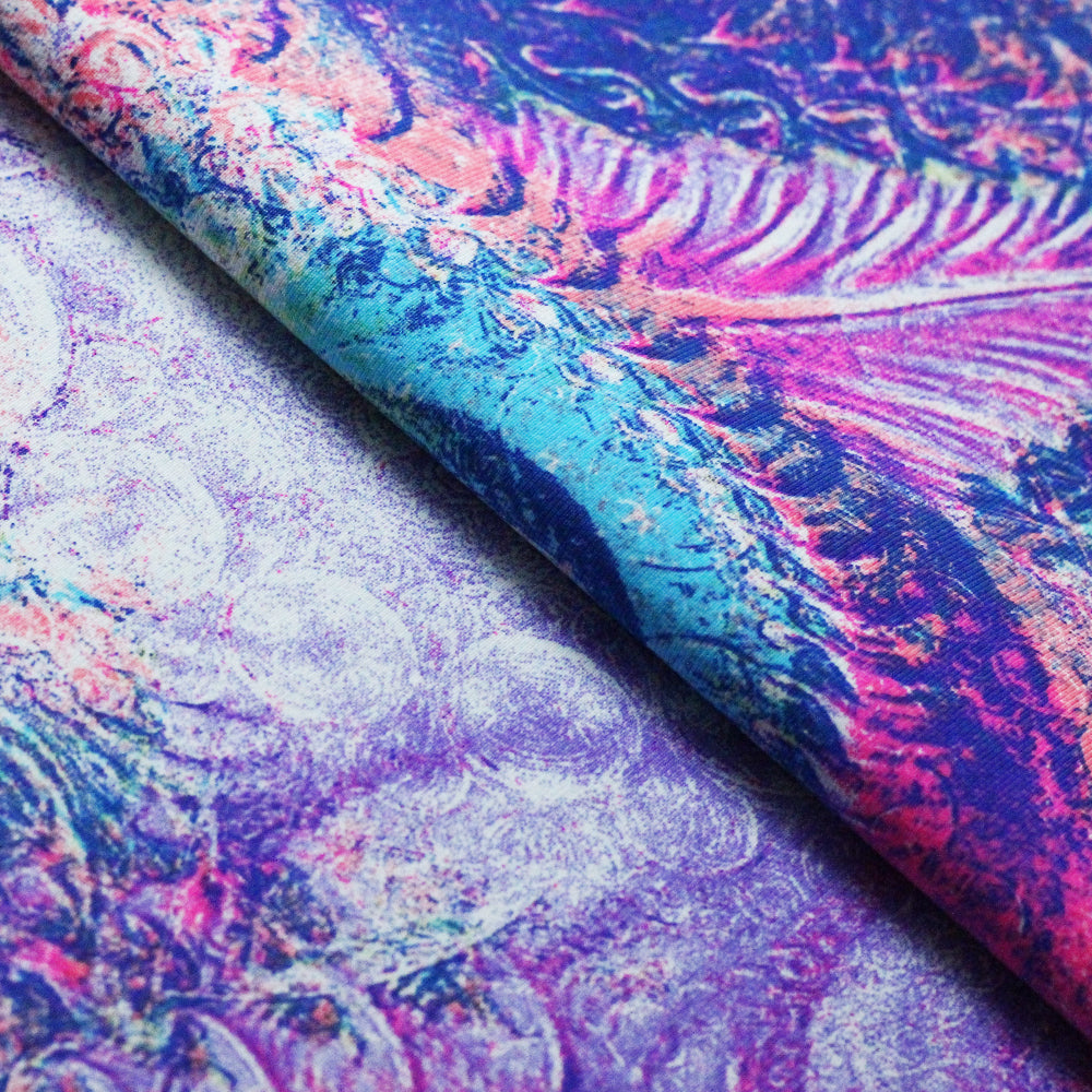 Fantasia Nylon Spandex Fabric - Blue/Purple Seashell Print, 58/60" Width (1 Yard)