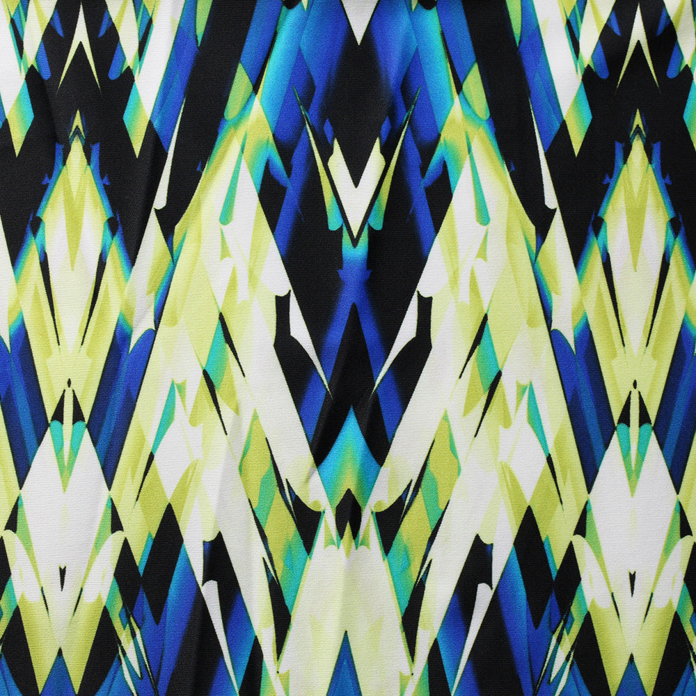 Perplexed Polyester Spandex Tricot Fabric - Multicolor Ikat Diamond Geometric, 58/60" Width (1 Yard)