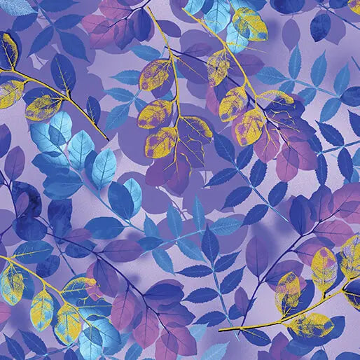 Cotton Print Purple Violet Ethereal Leaves Fabric