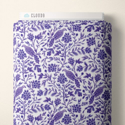 Cotton Print Purple Yolanda Birds and Branches Fabric 44/45"