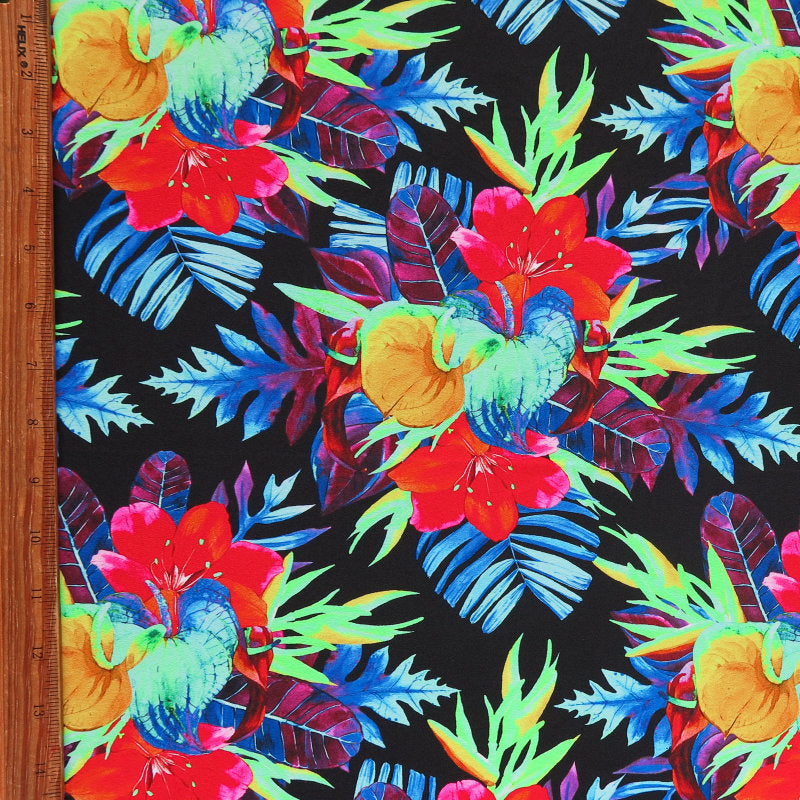 Swim Knit Nylon Spandex Purple Maui Luau Floral