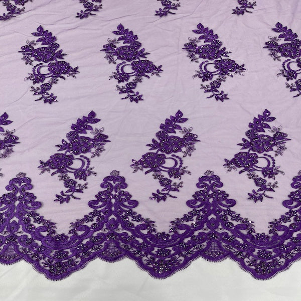 Beaded Lace Fabric Helena Floral 50" Width
