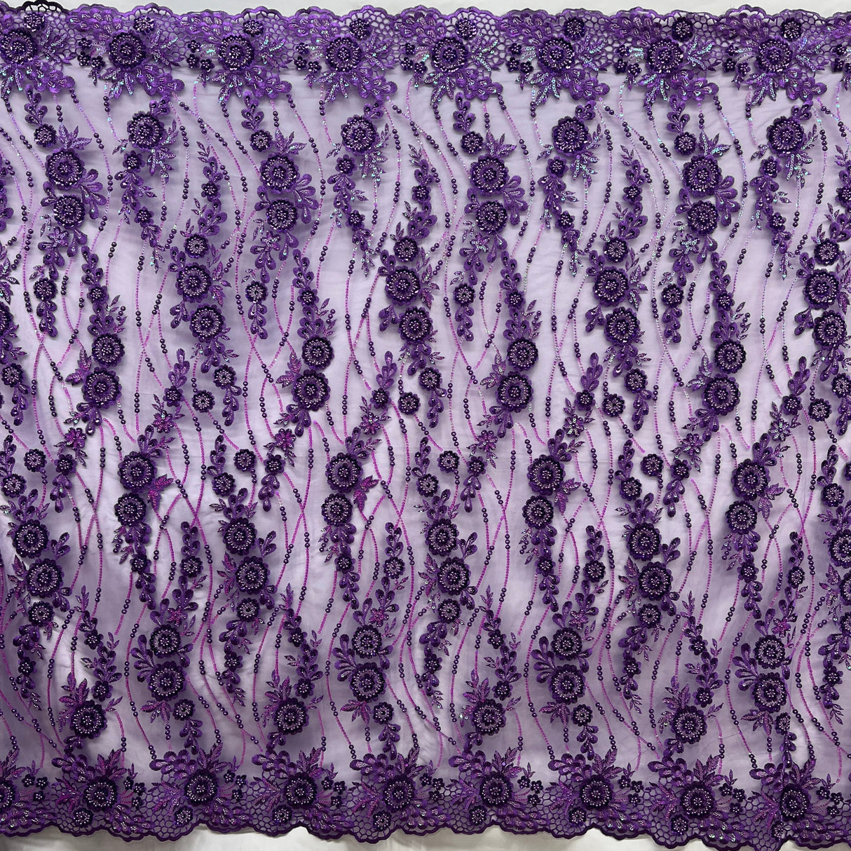 Beaded Floral Lace Fabric