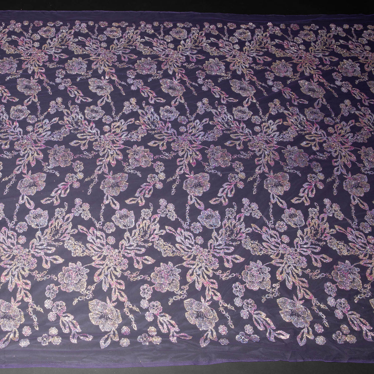 1 Yard Tulle Fabric Multicolor Glitter Floral Pattern Sparkling Design 58" Wide