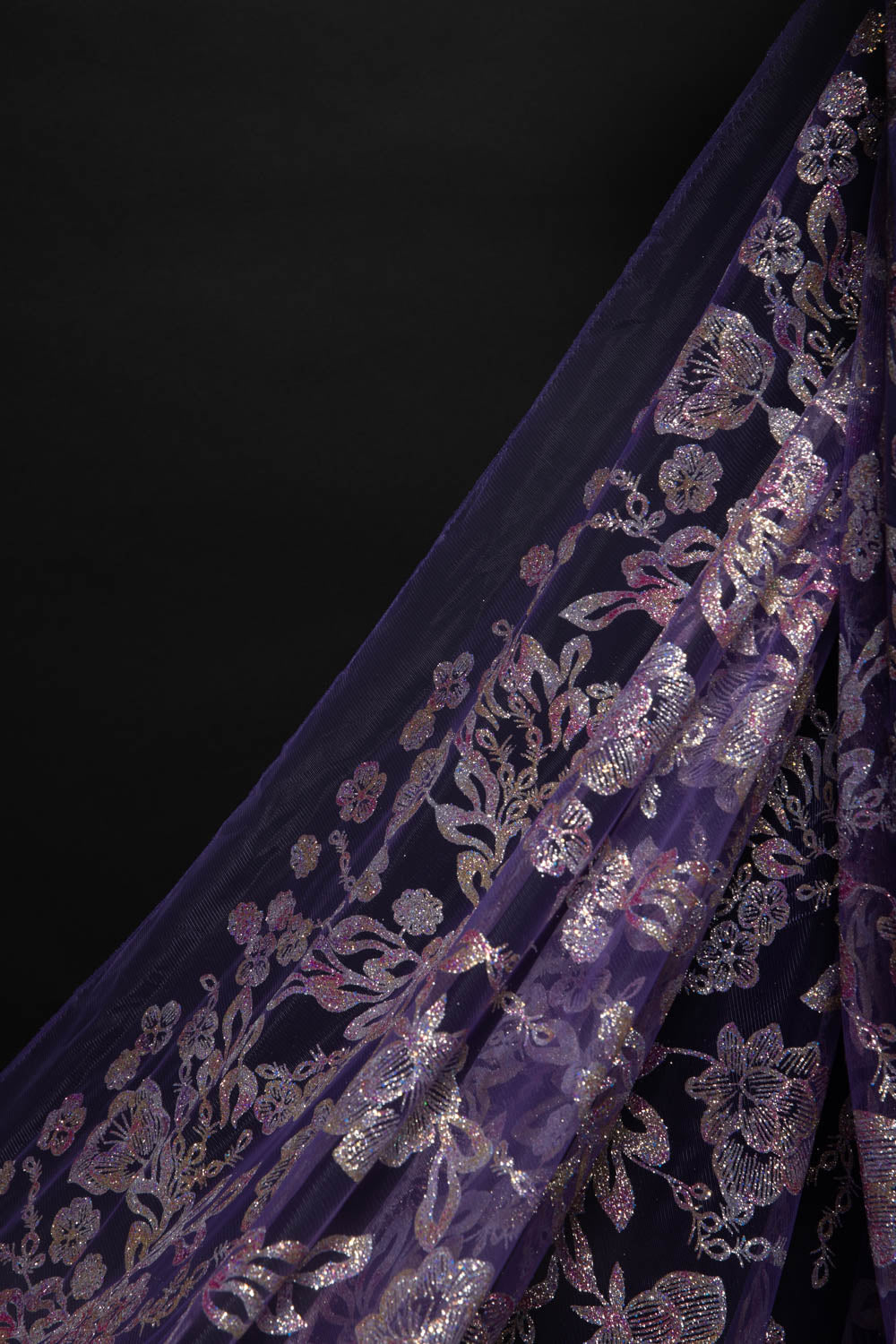 1 Yard Tulle Fabric Multicolor Glitter Floral Pattern Sparkling Design 58" Wide