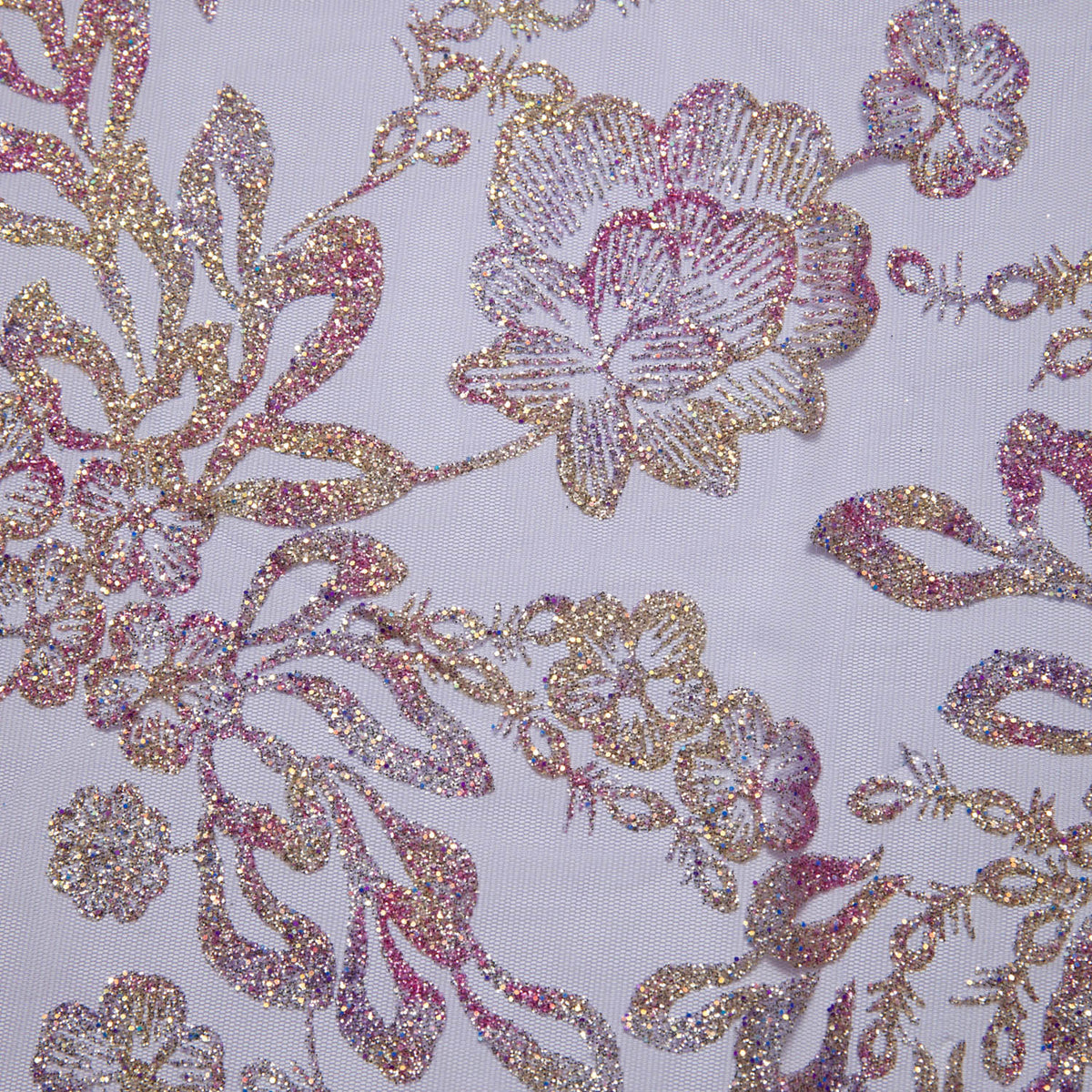 1 Yard Tulle Fabric Multicolor Glitter Floral Pattern Sparkling Design 58" Wide