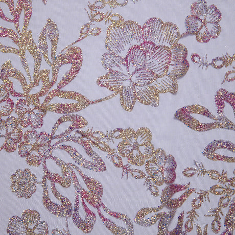 1 Yard Tulle Fabric Multicolor Glitter Floral Pattern Sparkling Design 58" Wide