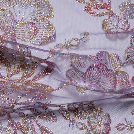 1 Yard Tulle Fabric Multicolor Glitter Floral Pattern Sparkling Design 58" Wide