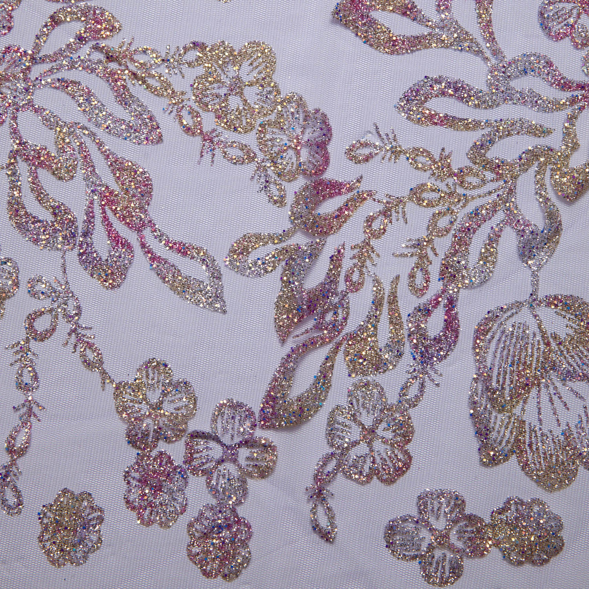 1 Yard Tulle Fabric Multicolor Glitter Floral Pattern Sparkling Design 58" Wide