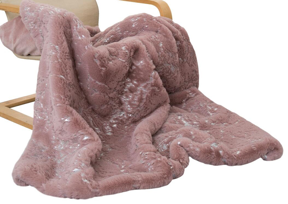 Metallic Golden Shimmery Faux Rabbit Soft Throw Blanket for Luxurious Décor