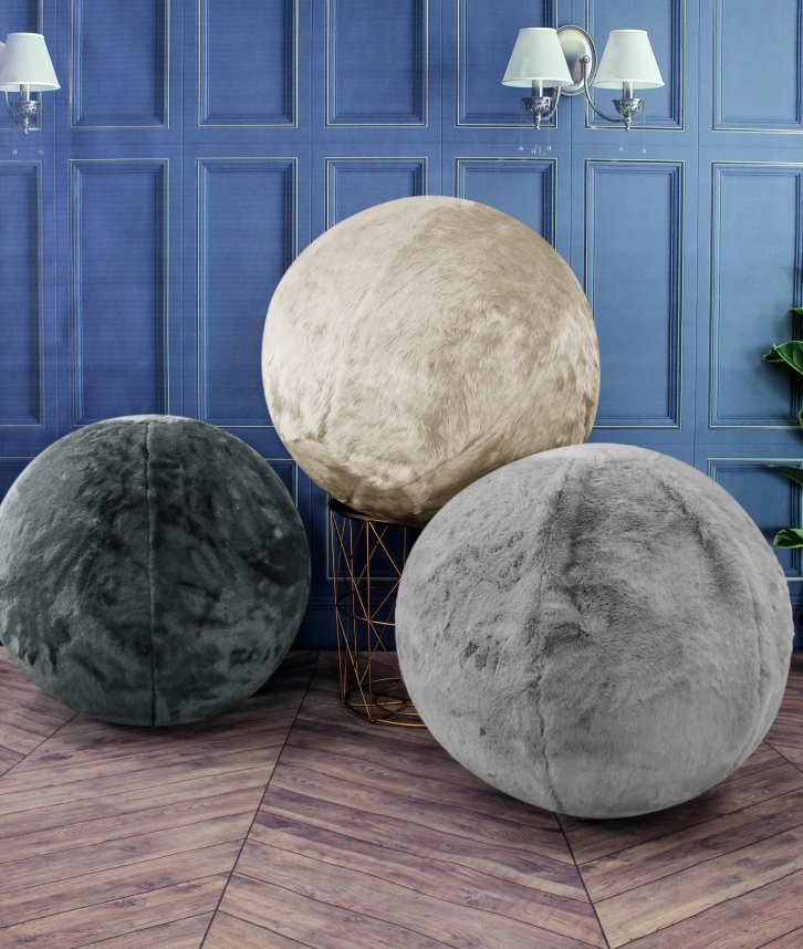 Style & Strength Ball Chinchilla Faux Fur Fabric - Gray, Black, Offwhite, 75" Diameter (1 Piece)