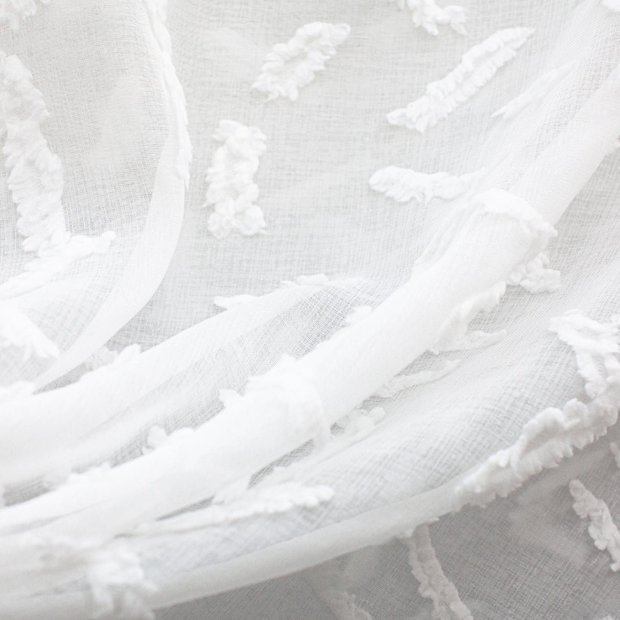 Quinn Sheer Polyester Fabric - Geometric Textured White, 110" Width (1 Yard)