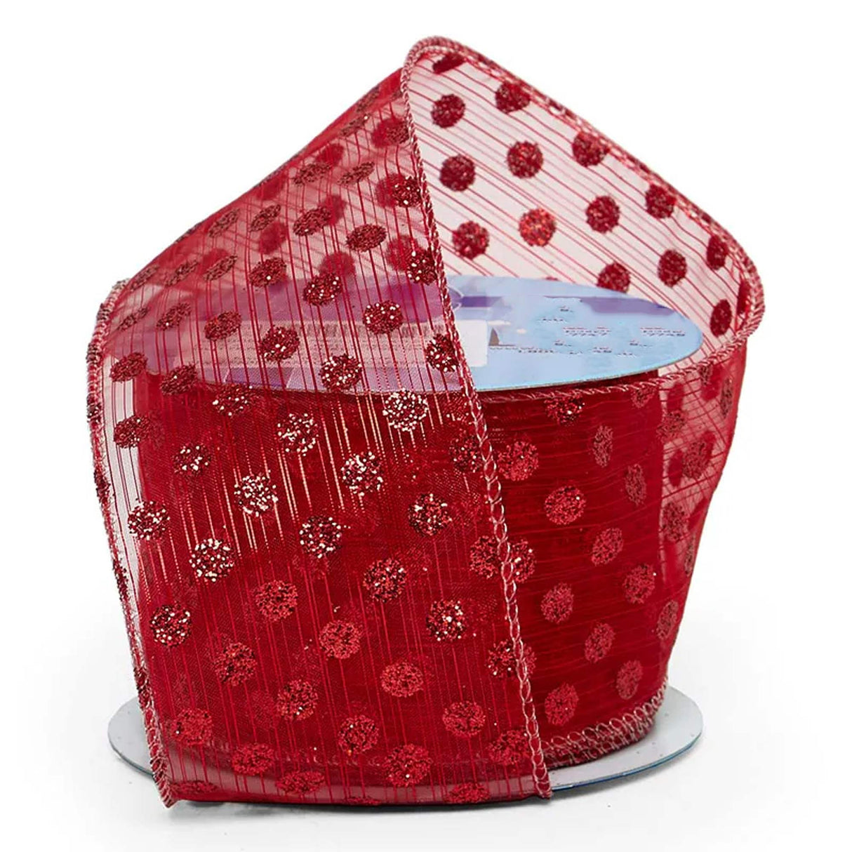 Glitter Dots On Sheer Wired Ribbon 2 1/2 '' X 10 yd Red W/ Metallic Color 1 / roll