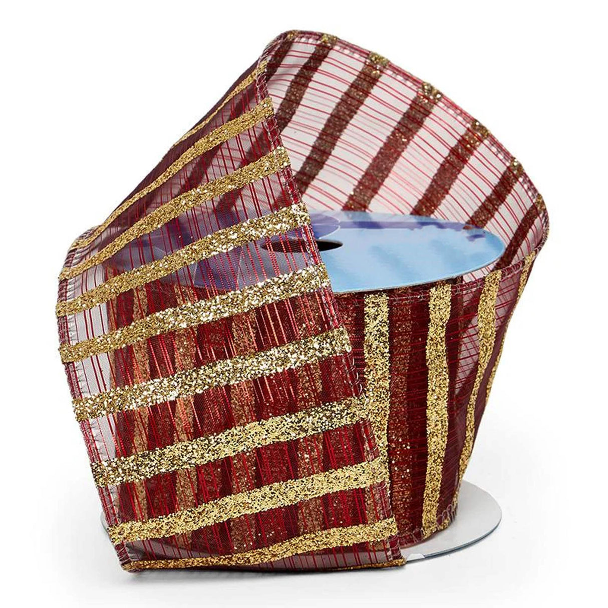 Sparkling Stripes On Sheer Wired Ribbon 2 1/2 '' X 10 yd Gold / Red Color 1 / roll