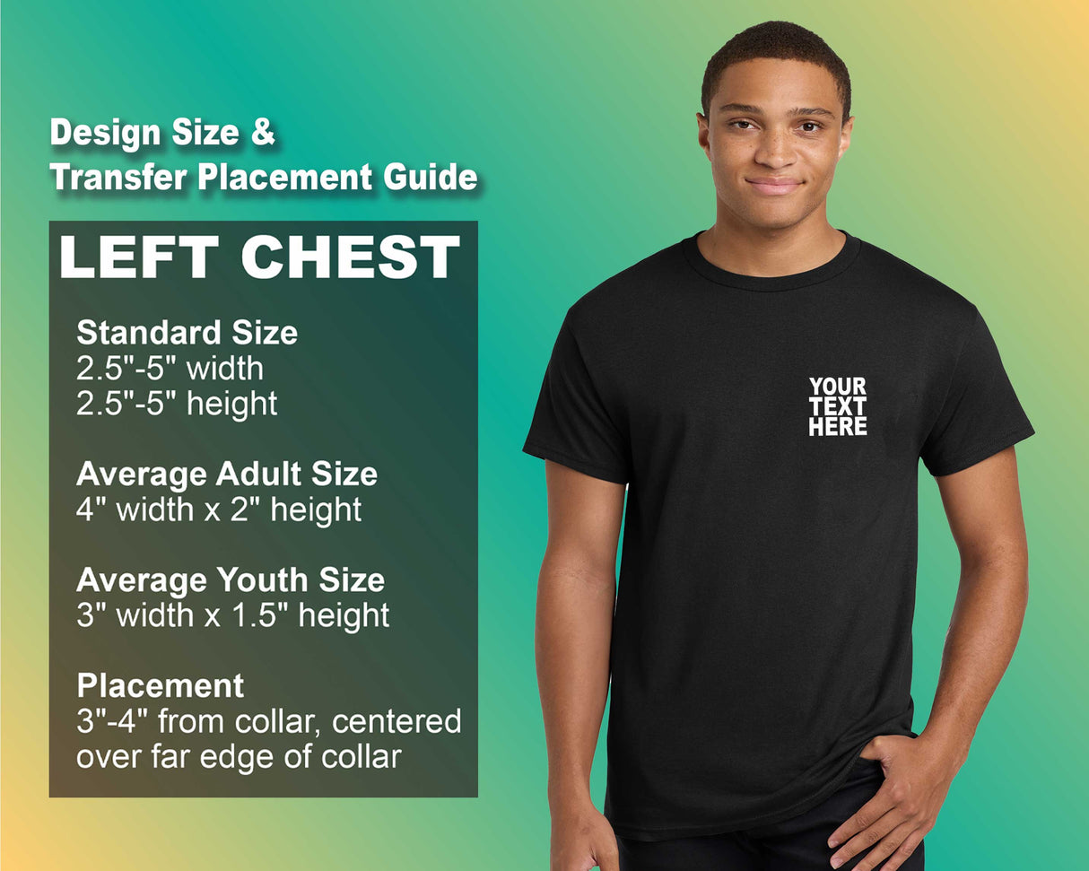 Pack: 12 Fast Custom T-Shirts – Print Your Own Text, Image, or Graphic (Left Chest - Black)
