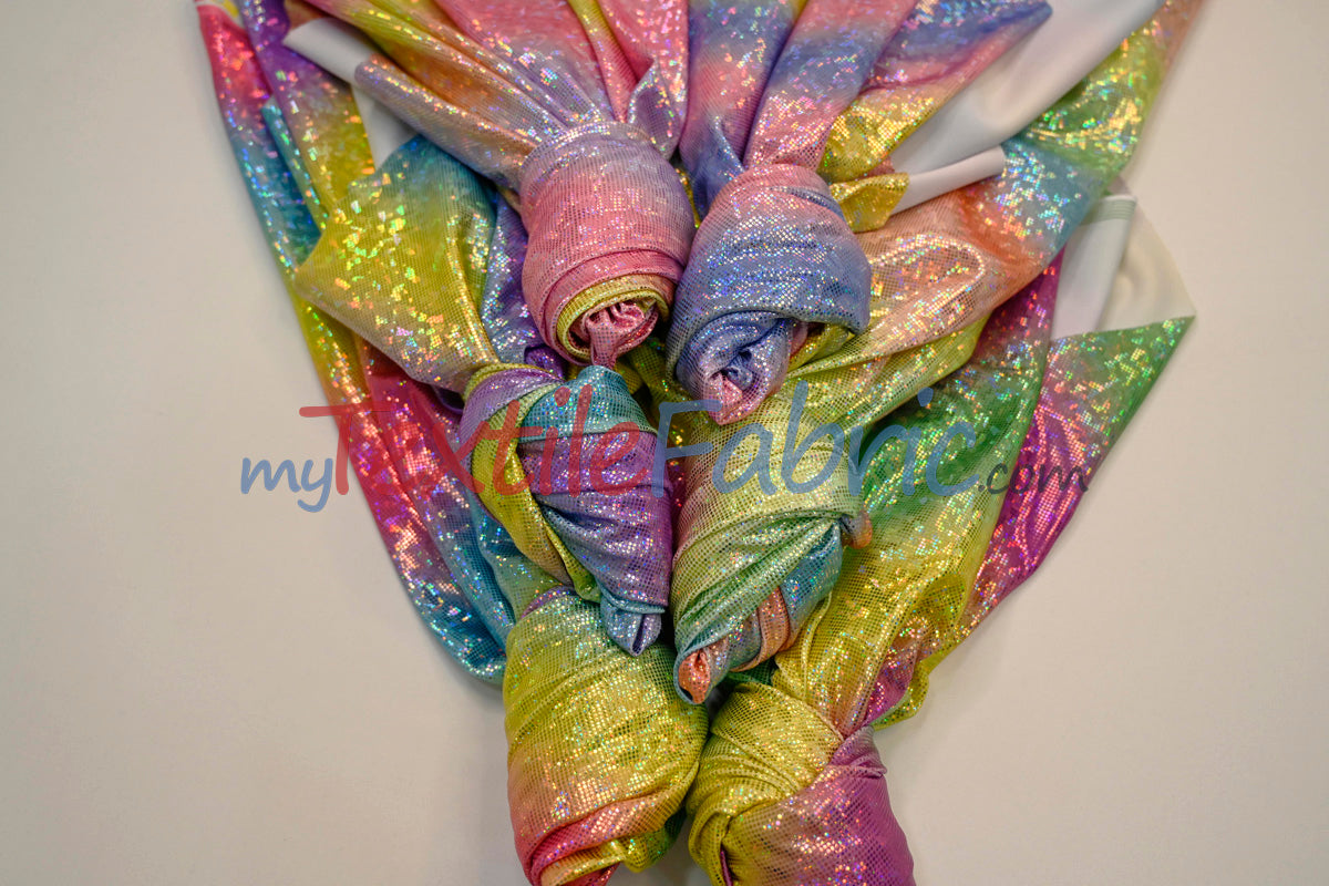 Rainbow Shattered Hologram Spandex Nylon Spandex Fabric - Rainbow Shattered Holographic Foil, 58/60" Width (1 Yard)