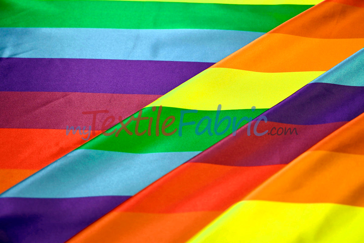 Rainbow Stripe Charmeuse Satin Fabric - Multi Color Stripe, 58/60" Width (Yards)
